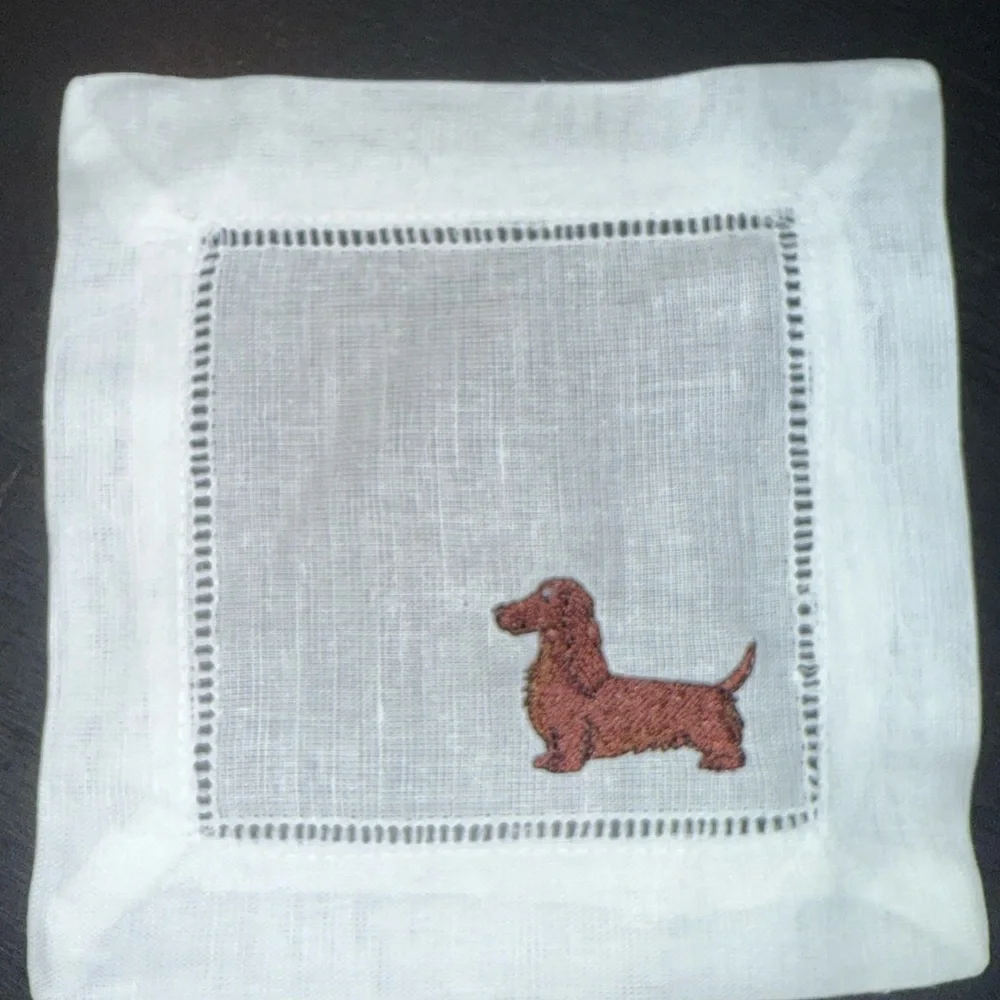 Embroidered Dark Brown Dachshund Dog Cocktail Napkins